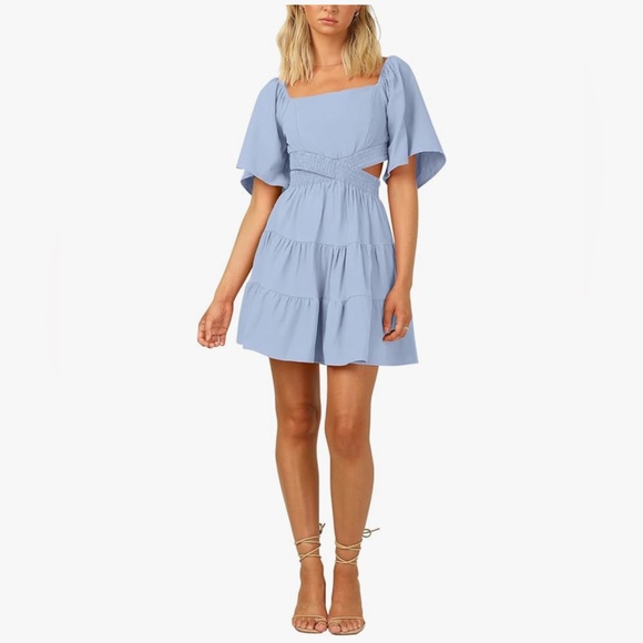 Velvet Blue Ruffle Dress - Picture 4 of 5